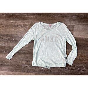 Juicy Coutoure Sz XS Blue Green Mint Burnout Sheer Jewel Studded Drawstring Top